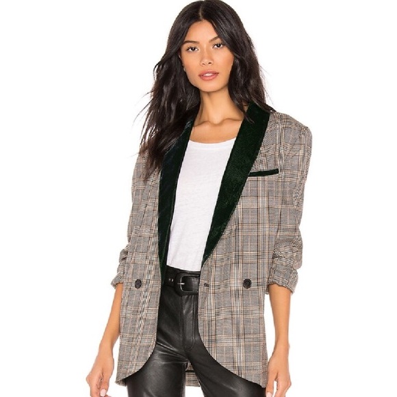Free People Plaid Velvet Trim Blazer Oversized Boyfriend XS S M - Picture 16 of 16